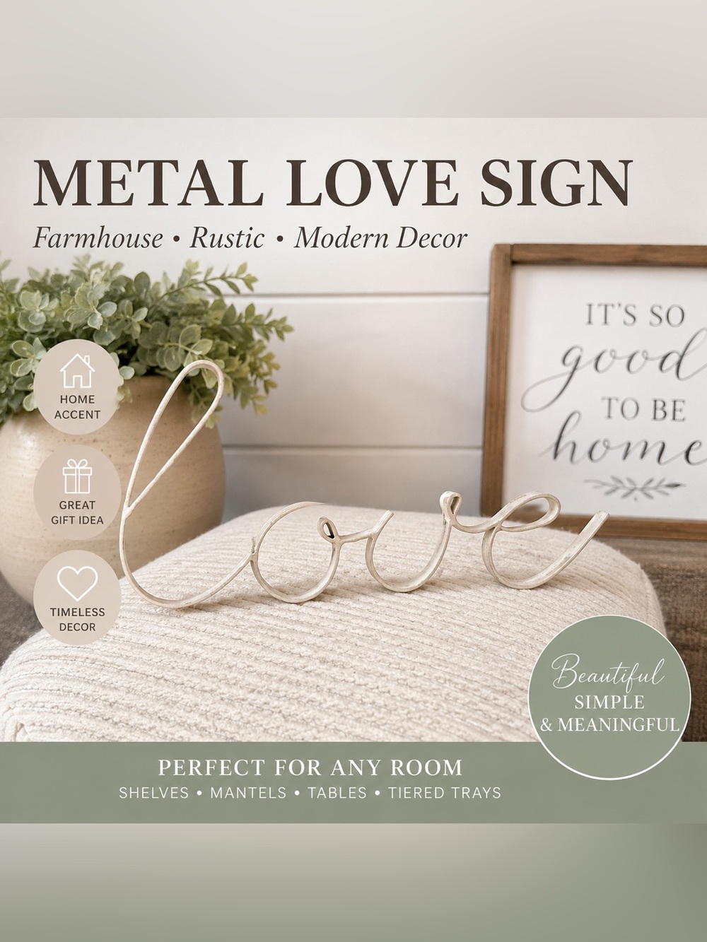 Metal Love Sign | Cursive Love Decor | Farmhouse Home Accent | Modern Rustic - Picture 1 of 5